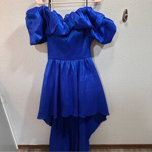 B. Darlin Blue High Low Puff Off Shoulder Dress Size 13/14